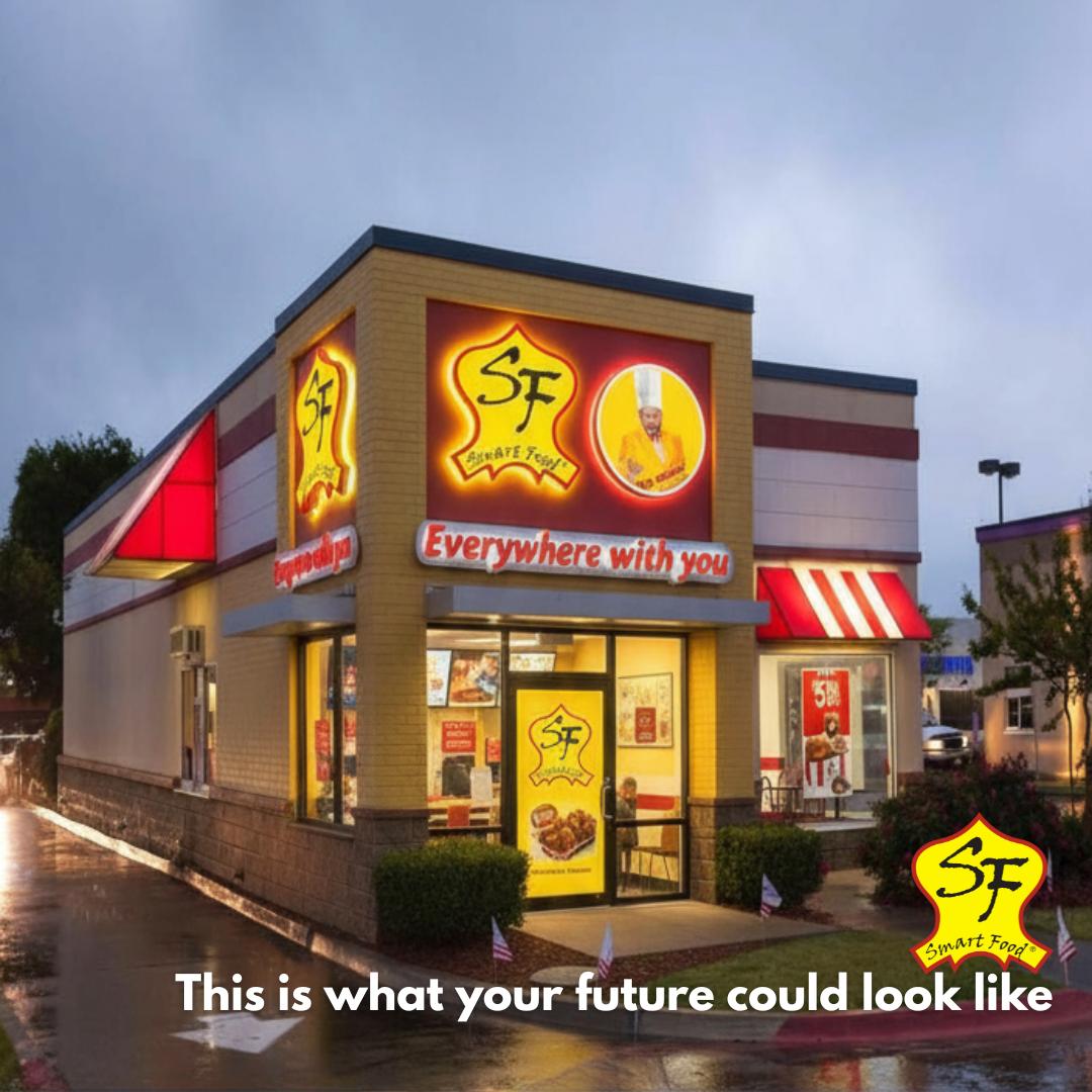 Smart Food Restaurant Beleuchtete Fassade am Abend